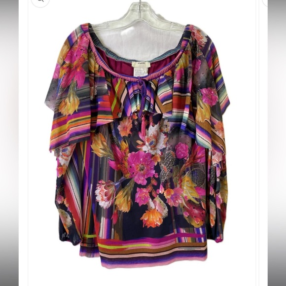 RARE FUZZI boho Jean Paul Gaultier cactus pink printed top tassels $560 fall - Picture 3 of 6
